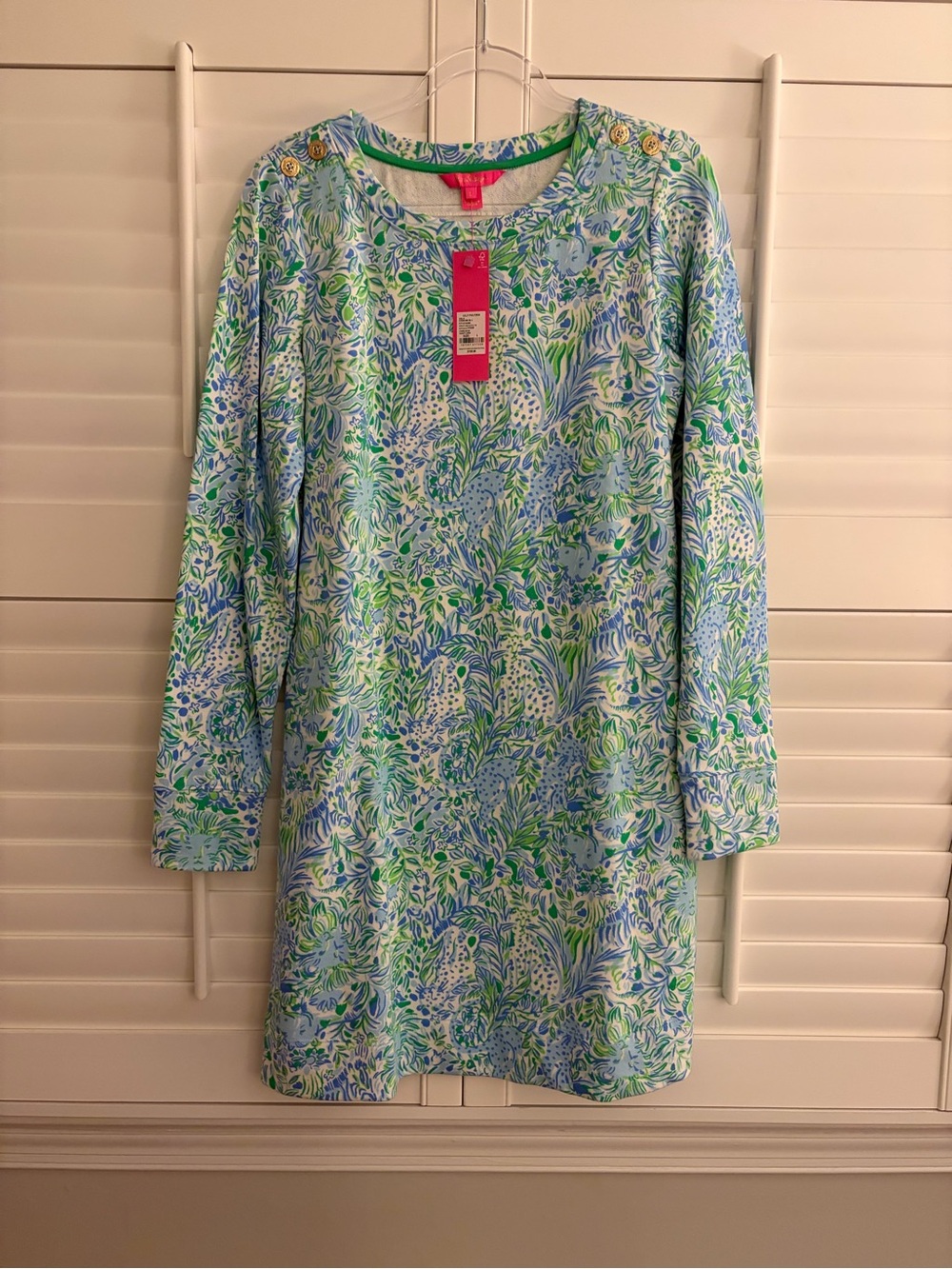 Lilly Pulitzer NWT Large Kenly Long Sleeve Crew Blue & Green Floral